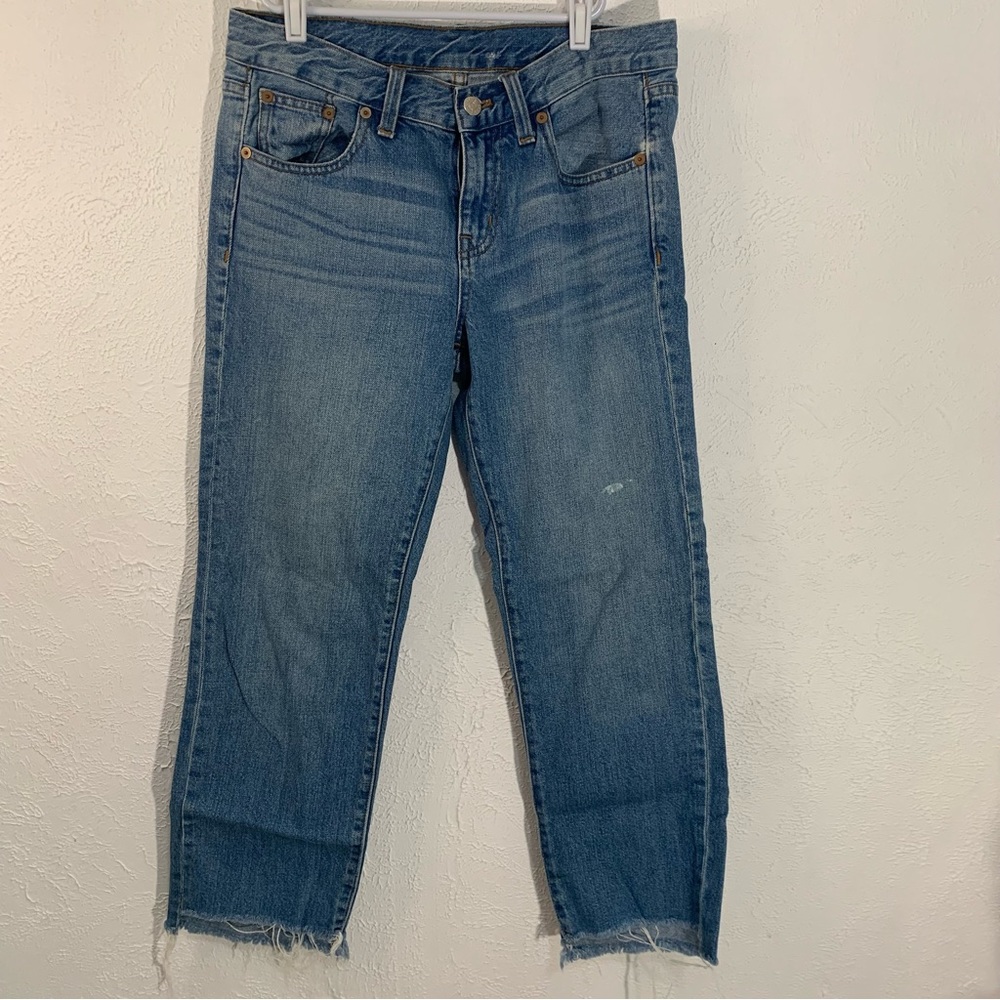 Madewell Denim Jeans Mid-Rise Distressed Hem - 90’s Inspired - Ankle - Boyfriend